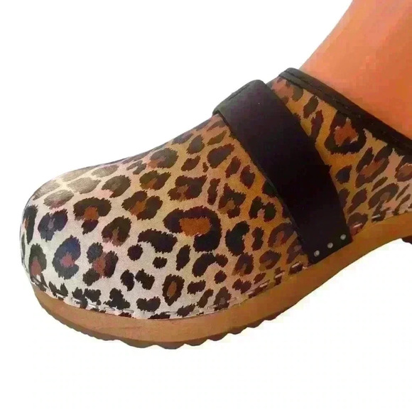 MY Clogs Wooden Women’s Leather Cheetah Leopard Print Made In Italy Sz 39/8.5 - Picture 4 of 12